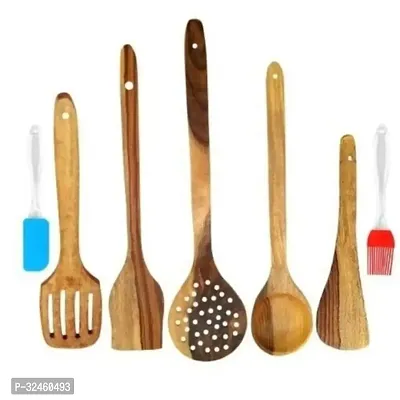 Classic Combo Of 5 Wooden Cooking Kitchen Tools Spatula Brush Silicon-thumb0