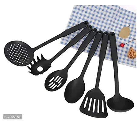 (Black , Set Of 6) Heat-Resistant Nonstick Spoon, Spatula, Turner, Scoop-thumb0