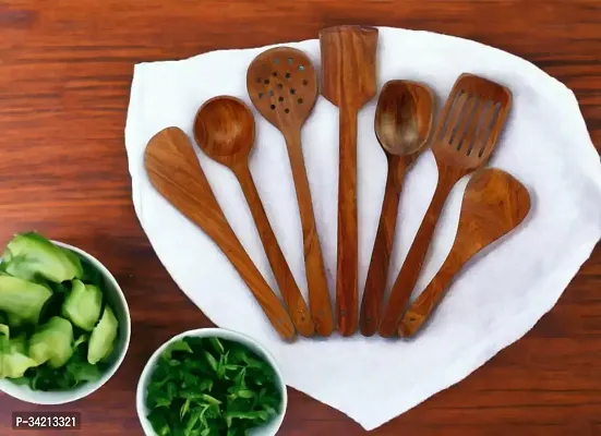 Set Of 7 Pieces Wooden Natural Spoon For Cooking And Serving-thumb0