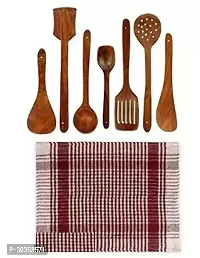 Free 1 Kitchen Cloth With Set Of 7 Handicrafts Wooden Serving And Cooking Spoons-thumb0