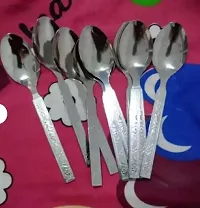 6 Pcs Steel Spoons Dinning Table Kitchenware Used-thumb1