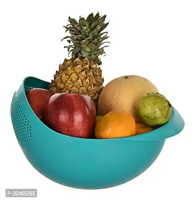 Classic Plastic Vegetable Fruit Basket Rice Wash Sieve Washing Bowl Colander Multicolor 1 Piece-thumb2