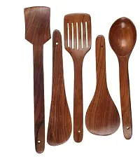 Useful Wooden Kitchen Serving And Cooking Spoons- 5 Pieces-thumb1