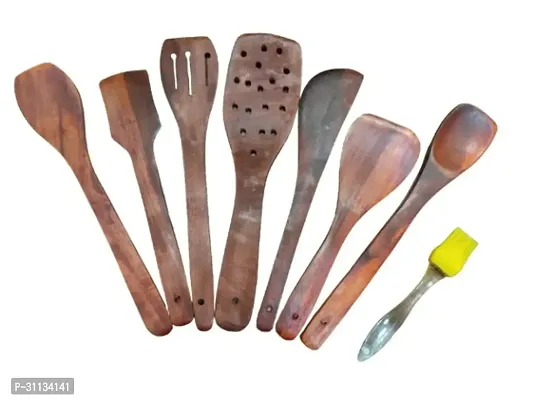 Combo Of 7 Wooden Cooking Tools And Free Silicon Ghee Brush-thumb0