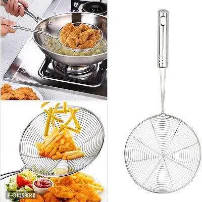 Multiuses Stainless Steel Deep Fry Jhara Skimmer Puri Strainer With Handle-thumb0