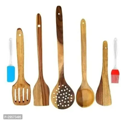 Combo Of 5 Wooden Cooking Kitchen Tools Spatula Brush Silicon-thumb0