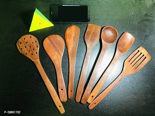 Useful Handmade Wooden Non-Stick Spoons And Spatulas For Cooking and Serving- 7 Pieces-thumb0