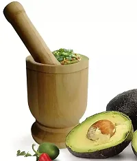 Wooden Kitchen Okhli Heavy Mortar Okhli Masher Grinder Garlic Ginger Spices Coffee Beans Herb Medicine Grinding Musal Okhli Mortar Pestle Set-thumb1