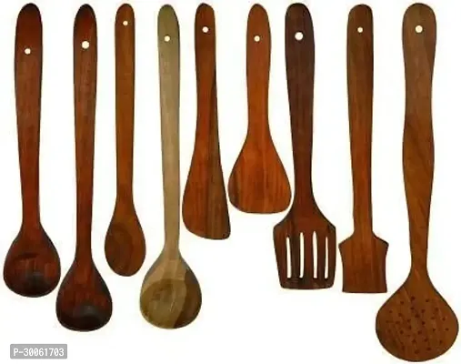 Useful Wooden Handmade Spoons And Spatulas For Cooking And Serving- 9 Pieces