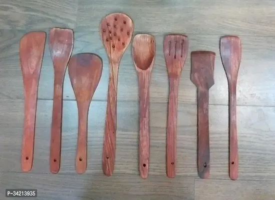 Set Of 8 Handicrafts Wooden Serving And Cooking Spoons Wood Brown Spoons Kitchen Tools-thumb2