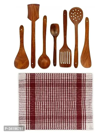 Trendy Wooden Serving And Cooking Spoons With Cloth Set Of 7-thumb0