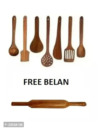 Useful Wooden Cooking And Serving Spoons And Belan- 8 Pieces-thumb0