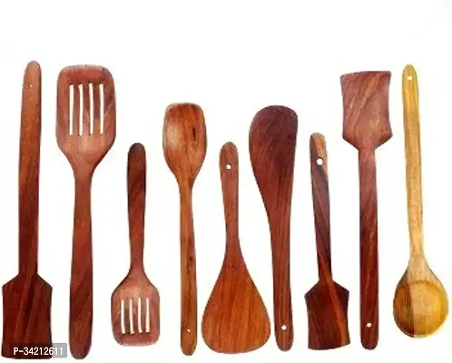 Useful Wooden Handmade Spoons And Spatulas For Cooking And Serving-9 Pieces-thumb0