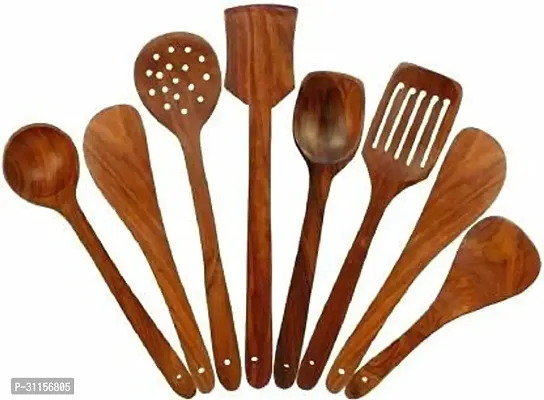 Useful Handmade Wooden Non-Stick Spoons And Spatulas For Cooking and Serving- 8 Pieces