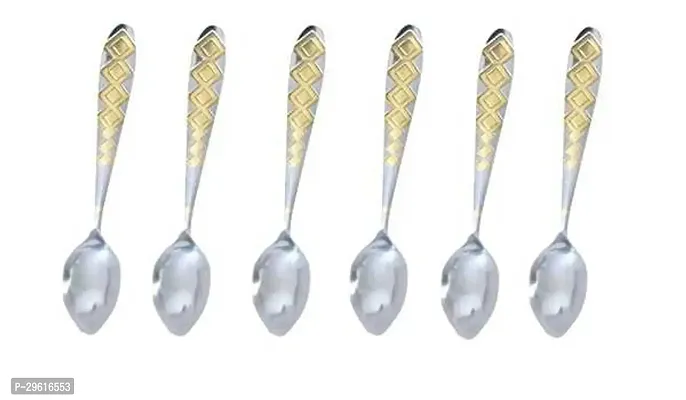 Useful Stainless Steel Golden Engraving Spoons- 6 Pieces-thumb0