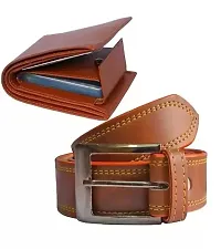 Designer Brown Artificial Leather Two Fold Wallet With Belt For Men Pack Of 2-thumb1