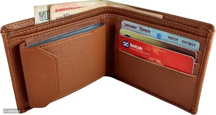 Designer Tan Artificial Leather Solid Two Fold Wallet For Men-thumb4