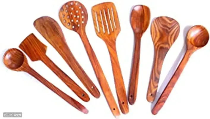 Useful Handmade Wooden Non-Stick Spoons And Spatulas For Cooking and Serving- 8 Pieces-thumb0