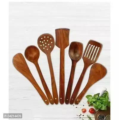 Stylish Solid Wood Cooking Spoons For Kitchen Pack Of 7-thumb0