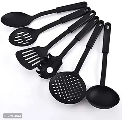 6Pcs Set Nylon Nonstick Spoon Spatula Turner Scoop Kitchen Cooking Utensil Tools Set Black Color, Set Of 1-thumb0