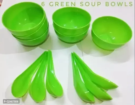 6 Bowl and 6 Spoon Plastic Round Shape Soup Bowls Set