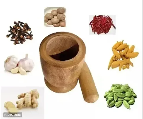 Classic Wooden Okhli Wooden Okhli Musal Kundi Garlic Spice Pounder Mortar And Pestle-thumb0