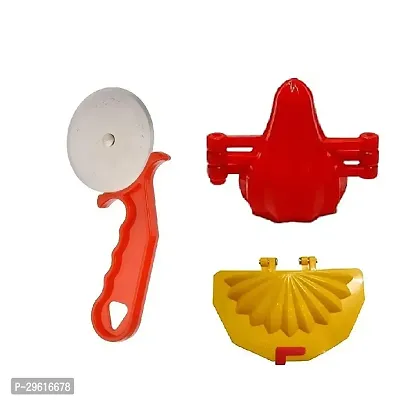 Useful Metal Pizza Cutter And Plastic Modak And Gujiya Mould Sancha Maker- 3 Pieces-thumb2