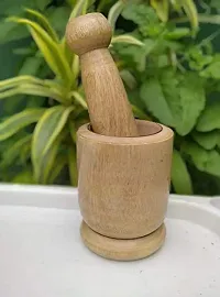 Wooden Okhli Masher Mortar Pestle Khalbatta Khal Musli, Beige-thumb1