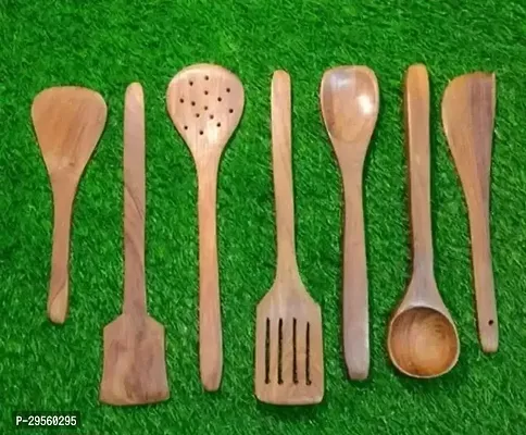 Set Of 7 Wooden Cooking Spoons Handmade Best For Serving-thumb0