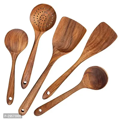 Classic Style 5-Piece Wooden Spoons For Cooking, Wood Cooking Utensils, Wood Spatula, Reusable Heat Resistant Non-Stick Scratch-Resistant Kitchen-thumb0