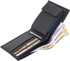 2 pcs Black  Brown Designer Multicoloured Artificial Leather Self Design Two Fold Wallet Combo For Men-thumb1