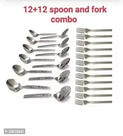 Useful Stainless Steel 12 Pieces Spoons And 12 Pieces Forks- 24 Pieces