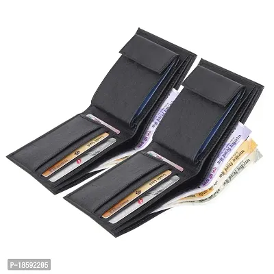 2 pcs Black Album ATM card holder Purse wallet Designer Black Artificial Leather Self Design Two Fold Wallet Combo For Men-thumb0