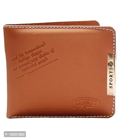 Designer Tan Rexine Solid Two Fold Wallet For Men-thumb0