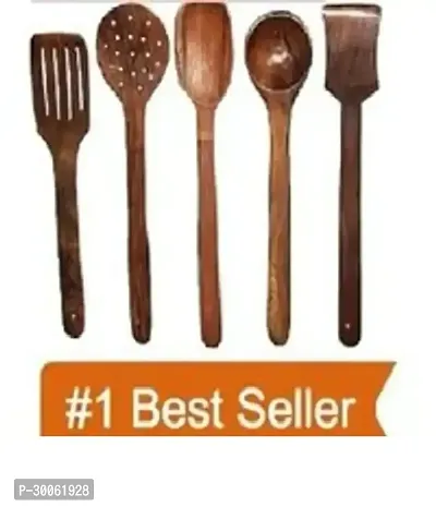 Useful Wooden Handmade Spoons And Spatulas For Cooking And Serving- 5 Pieces-thumb0