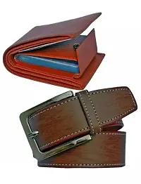 Designer Brown Artificial Leather Two Fold Wallet With Belt For Men Pack Of 2-thumb2