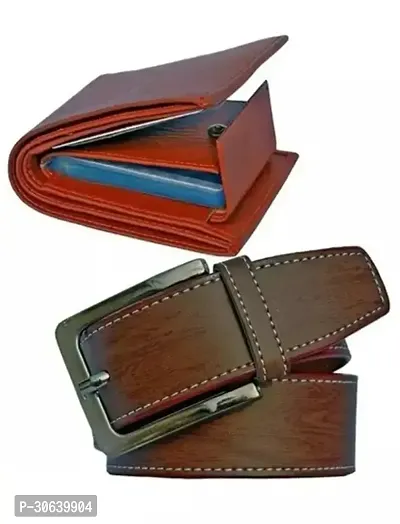 Designer Brown Artificial Leather Two Fold Wallet With Belt For Men Pack Of 2-thumb3