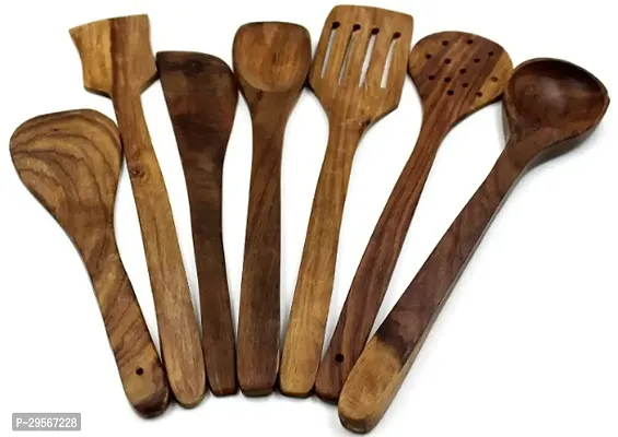 Durable Handmade Non Stick Wooden Cooking Spoons Pack Of 7-thumb0