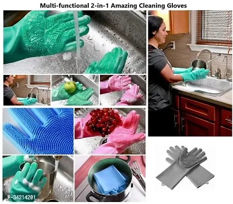 Stylish Silicone Dish Washing Gloves For Kitchen-thumb4