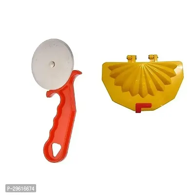 Useful Metal Pizza Cutter And Plastic Gujiya Mould Sancha Maker-2 Pieces-thumb4