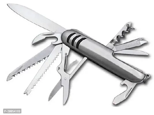 Knife Multipurpose 11 In 1 Stainless Steel Swiss Pocket Knife Multitool (Silver) Multi-Utility Knife (Silver)-thumb0