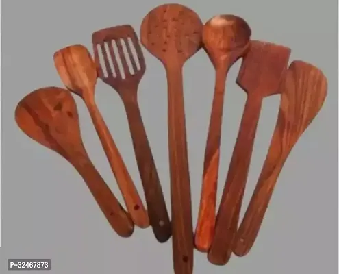 Set Of 7 Handicrafts Wooden Serving And Cooking Spoons Wood Brown Spoons Kitchen Utensil-thumb0