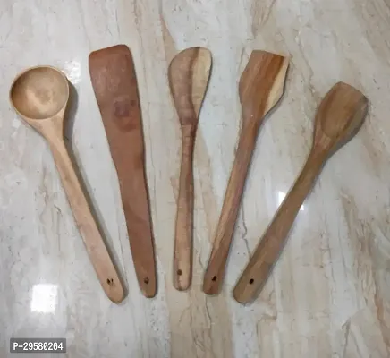 Useful Neem Wood Spatula Spoons For Cooking And Serving- 5 Pieces-thumb0