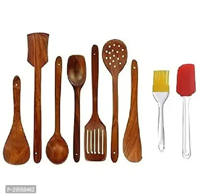 7 Wooden Tools With Silicon Brush And Spatula Pack Of 9-thumb0