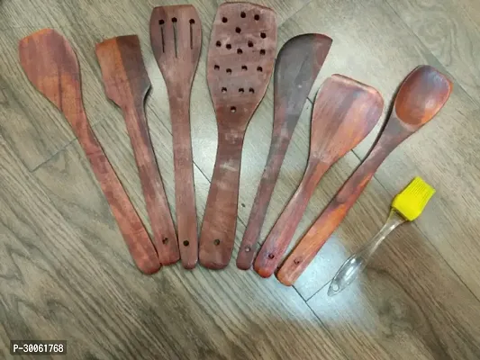 Useful Wooden Handmade Spoons And Spatulas For Cooking And Serving-7 Pieces And Free Silicon Ghee Brush- 8 Pieces-thumb2