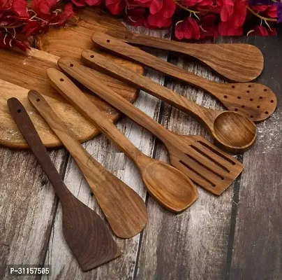 Set Of 7 Wooden Tools Handmade Kitchen Cooking And Serving Tools-thumb0