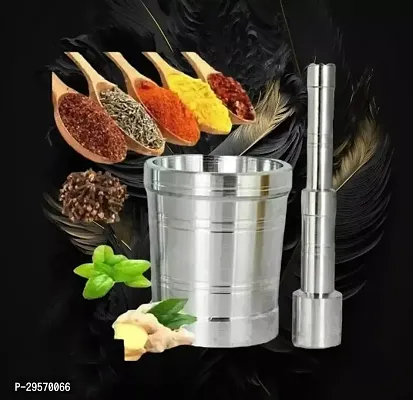 Classic Metal Mortar And Pestle Set/Khalbatta/Spice Mixer For KitchenSilver