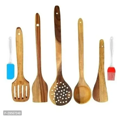 Durable Wooden Cooking Spoons With Silicone Spatula Brushes Pack Of 7-thumb0