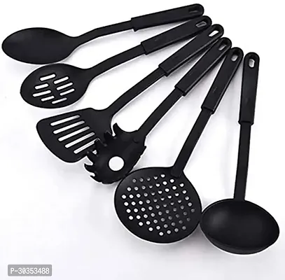 6Pcs Set Nylon Nonstick Spoon Spatula Turner Tools Set Black Color, Set Of 1-thumb0