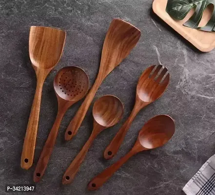 Set Of 6 Premium Wooden Cooking Spoon Set With Spatulas-thumb0